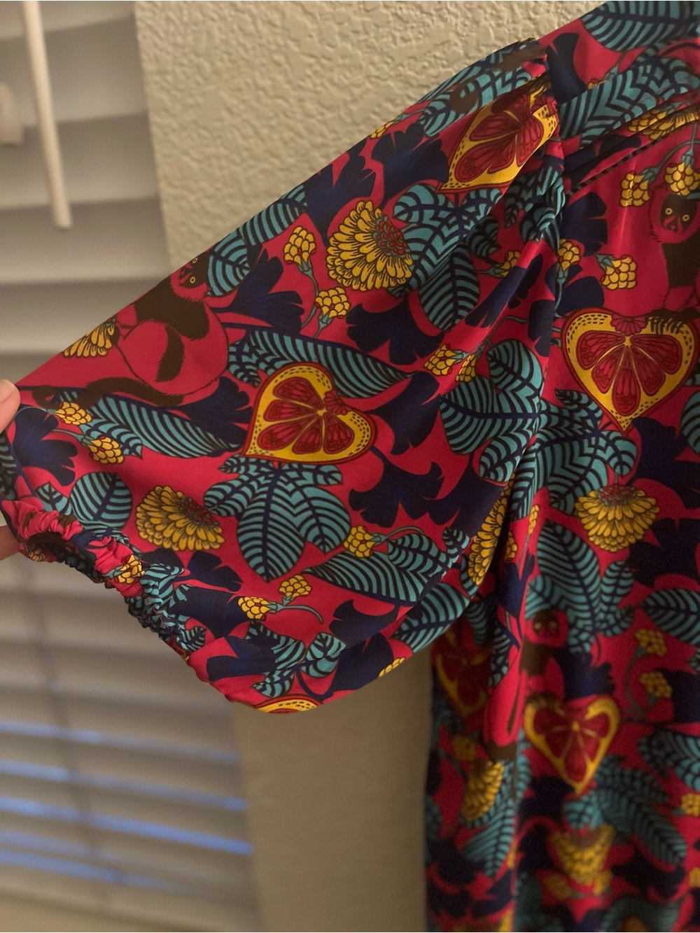 Rose & Olive Burgundy Floral Button-Tie Blouse - Picture 6 of 9